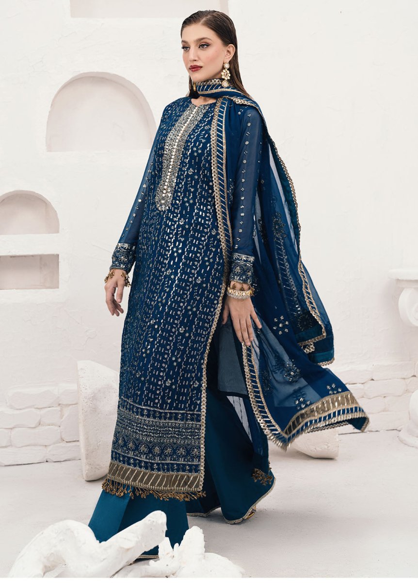 Afrozeh Custom Tailored 3 Piece Korean Raw Silk | CT - 140004 Ashen - Savoir - Festive Collection - Gulemaha