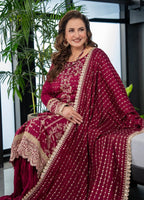 Afrozeh Custom Tailored 3 Piece Korean Raw Silk | TSG - 07 Merlot - There She Glows - Festive Collection - Gulemaha