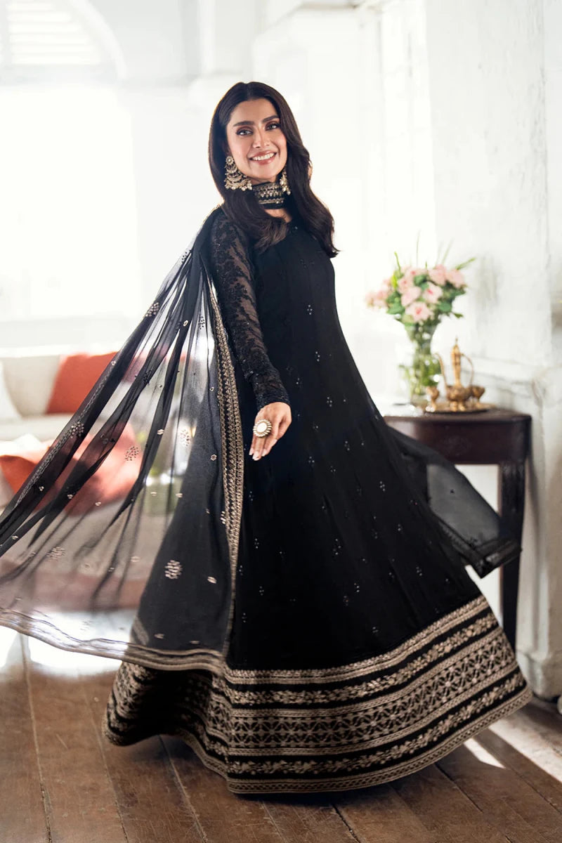 Azure Custom Tailored 1 Piece Chiffon | Caviar Noir – A Vision of Opulence - Festive Collection - Gulemaha