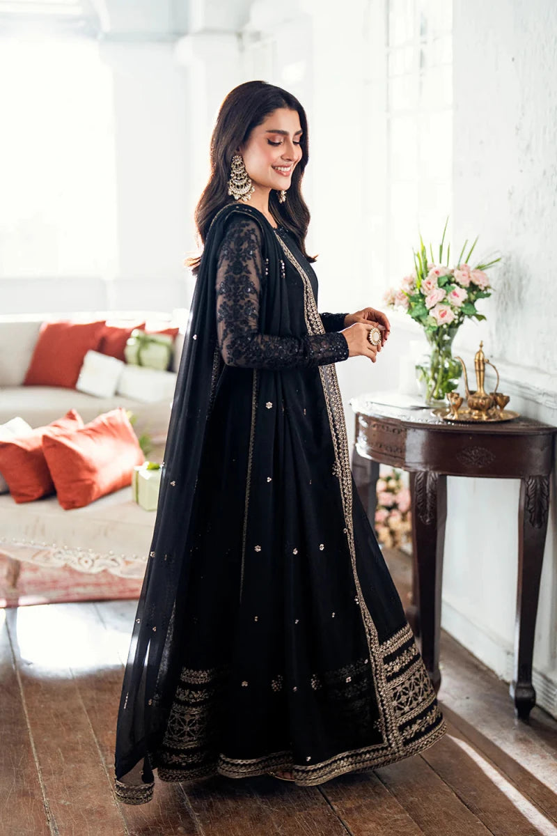 Azure Custom Tailored 1 Piece Chiffon | Caviar Noir – A Vision of Opulence - Festive Collection - Gulemaha