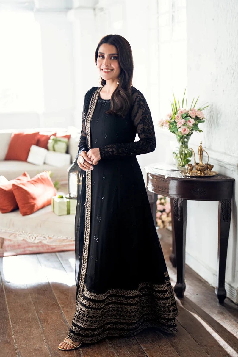 Azure Custom Tailored 1 Piece Chiffon | Caviar Noir – A Vision of Opulence - Festive Collection - Gulemaha
