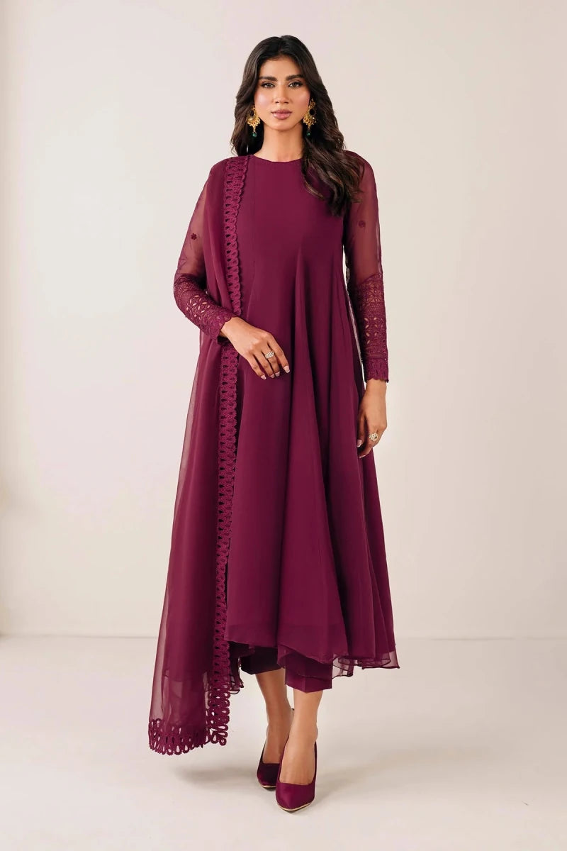 Baroque Pret 3 Piece Chiffon | Embroidered Chiffon Frock PR - 1121 - Festive Collection - Gulemaha