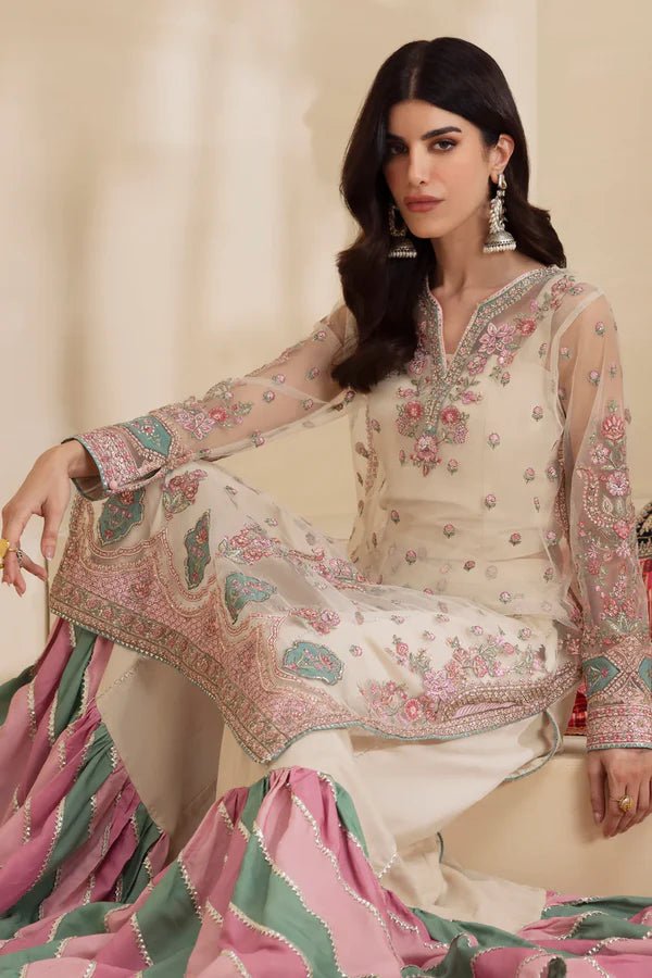 Ethnic Pret 4 Piece Net & Korean Raw Silk | Embroidered Suit E0906/104/003 - Festive Collection - Gulemaha