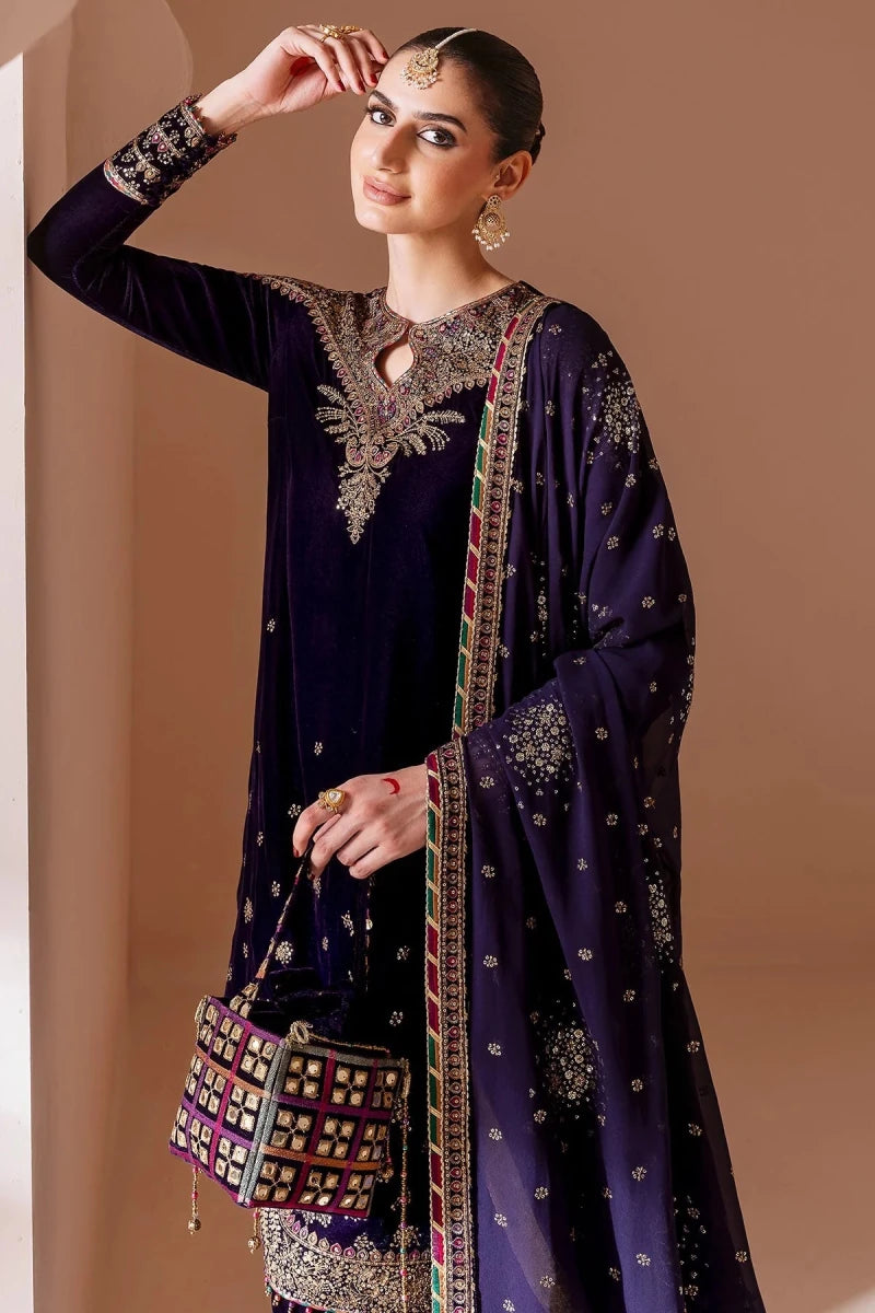 Jazmine Velvet 3 Piece Velvet | Embroidered Velvet Formal CVF D - 08 - Winter Collection - Gulemaha