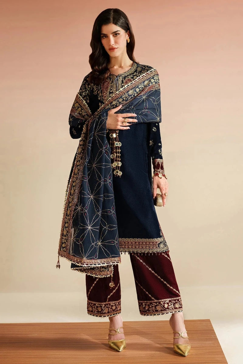 Jazmine Velvet 3 Piece Velvet | Embroidered Velvet Formal VVF D - 7 - Winter Collection - Gulemaha