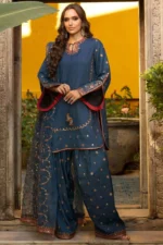 Charizma Pret (3pc) Korean Raw Silk | 3-PC Embroidered Raw-Silk Suit CMA-5-136 - Festive Collection