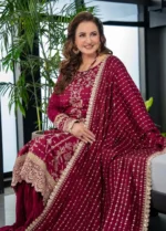 Afrozeh Stiched (3pc) Korean Raw Silk | TSG-07 Merlot - There She Glows - Formal Collection - Image 4