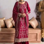 Afrozeh Stiched (3pc) Korean Raw Silk | TSG-07 Merlot - There She Glows - Formal Collection